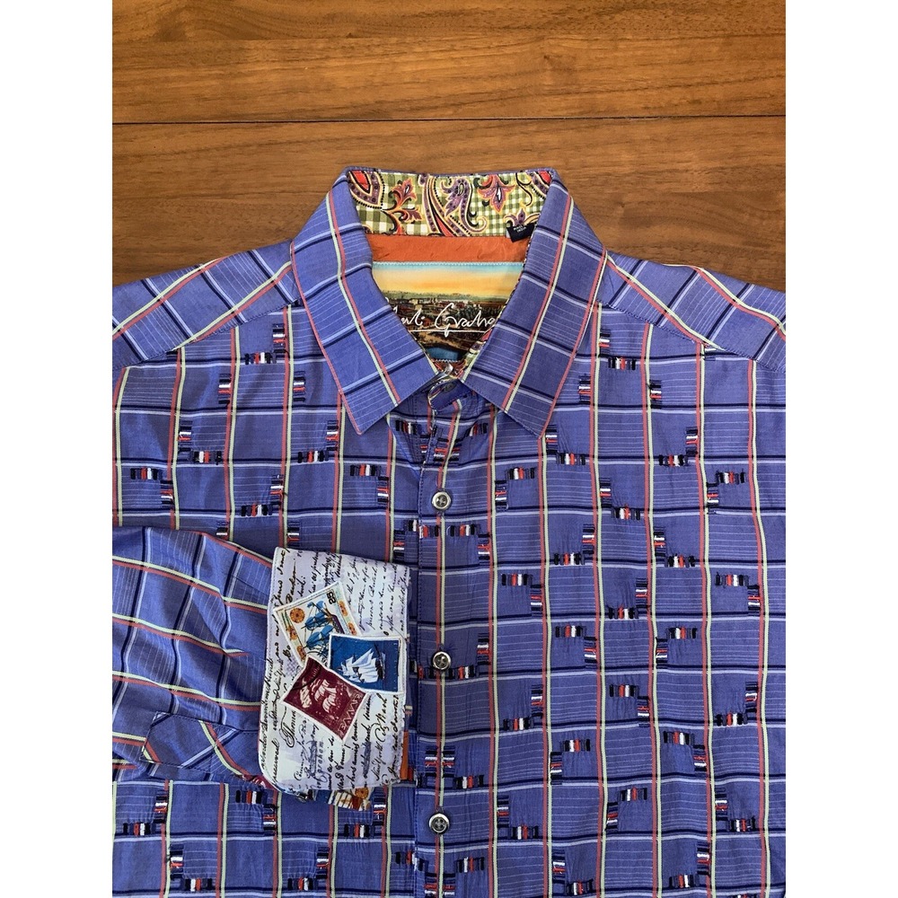 ROBERT GRAHAM Geometric Shirt Mens L Purple Flip Cuff Sailing Ships Long Sleeve